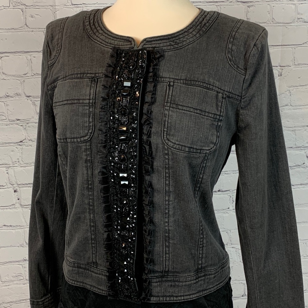 Christopher & Banks * Black Fade Wash Embellished Denim Jean Jacket Medium